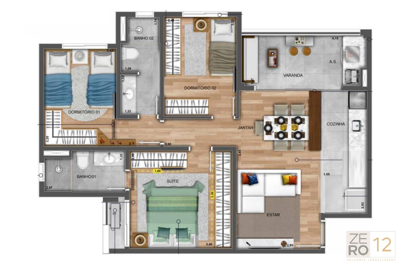 Apartamento à venda com 3 quartos, 76m² - Foto 2